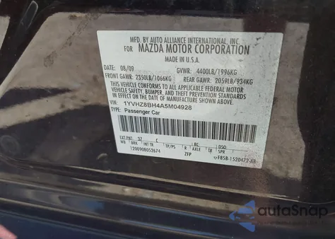 2010 Mazda Mazda6 I Sport z USA, uszkodzony, nr VIN 1YVHZ8BH4A5M04928